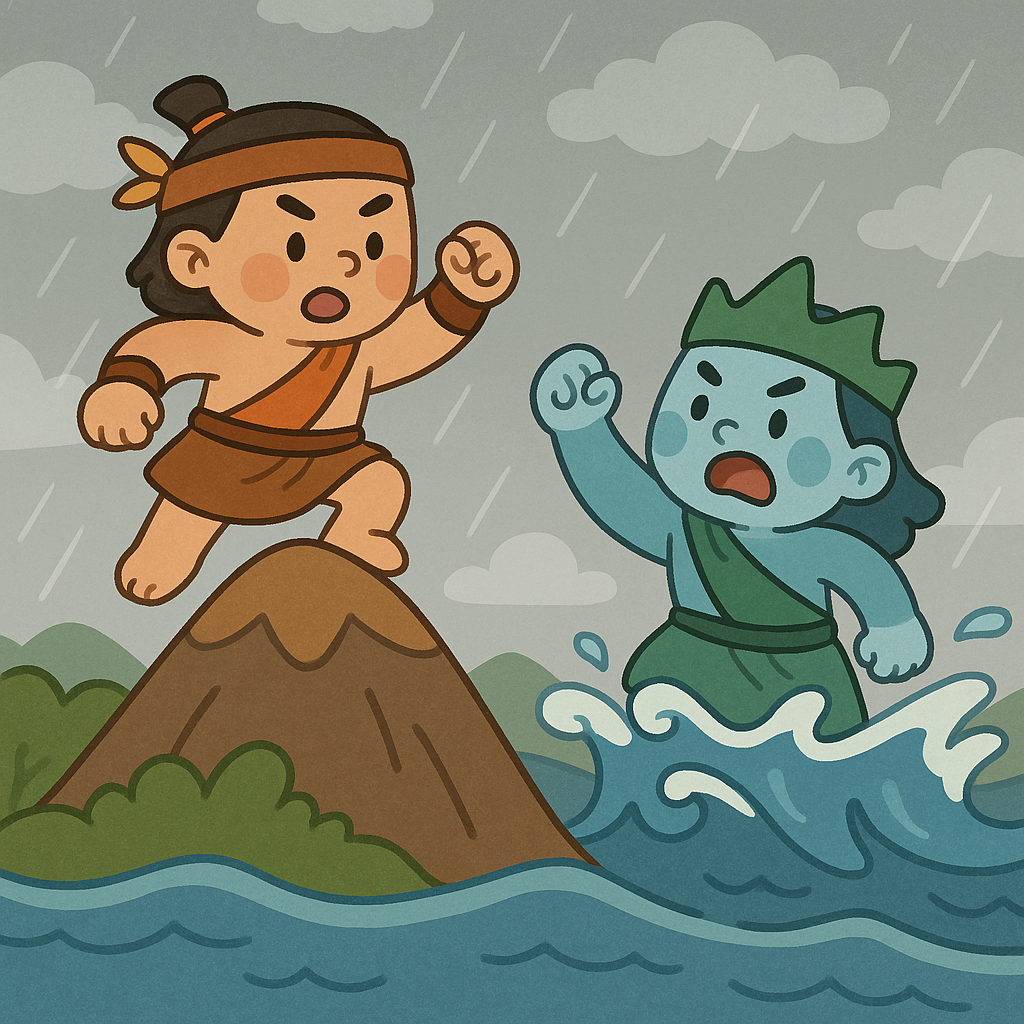 Thủy Tinh chiến đấu với Sơn Tinh để cướp Mỵ Nương